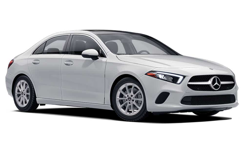 front three-quarter of a Polar White Mercedes-Benz A-Class Limousine