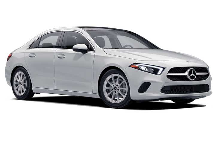 front three-quarter of a Polar White Mercedes-Benz A-Class Limousine