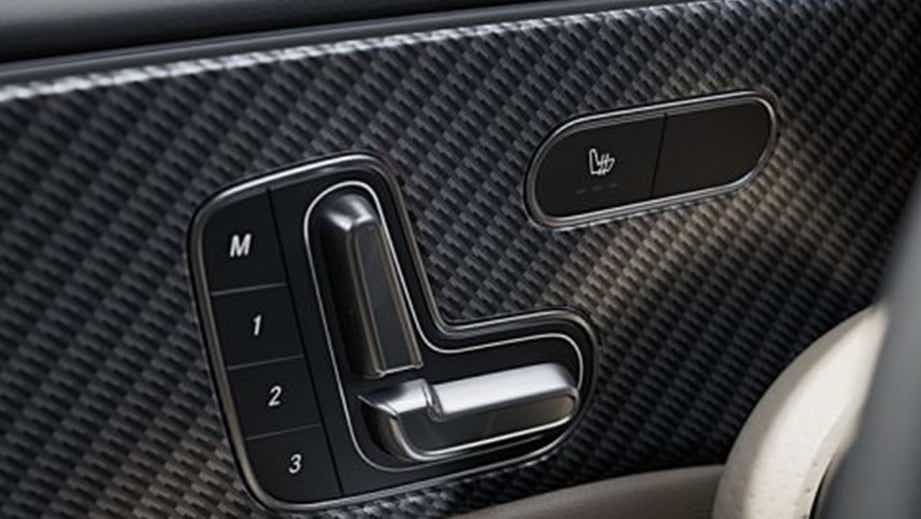 Seat adjustment controls of a Polar White Mercedes-Benz A-Class Limousine