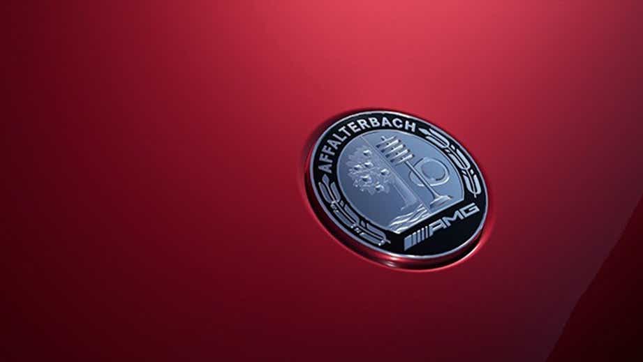 Close-up of badge on a Mercedes-Benz AMG A 35