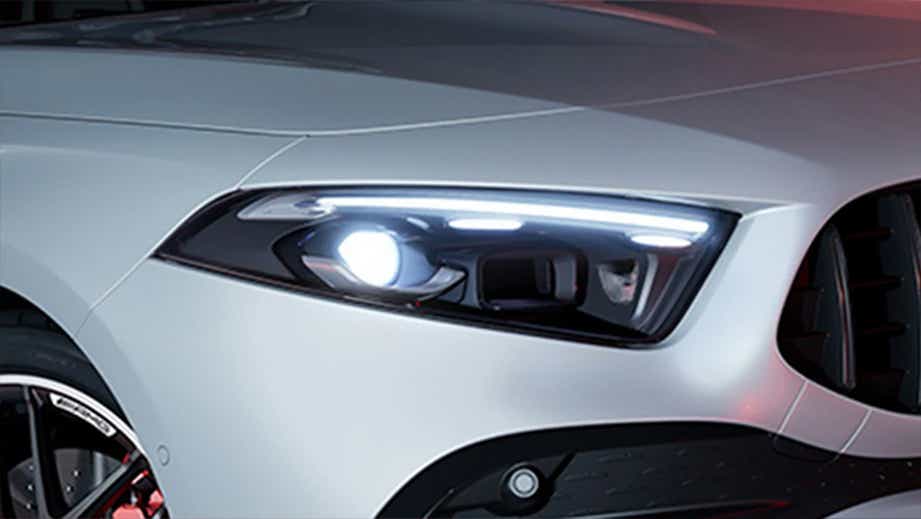 Headlight close-up of a Mercedes-Benz Amg A 45 S