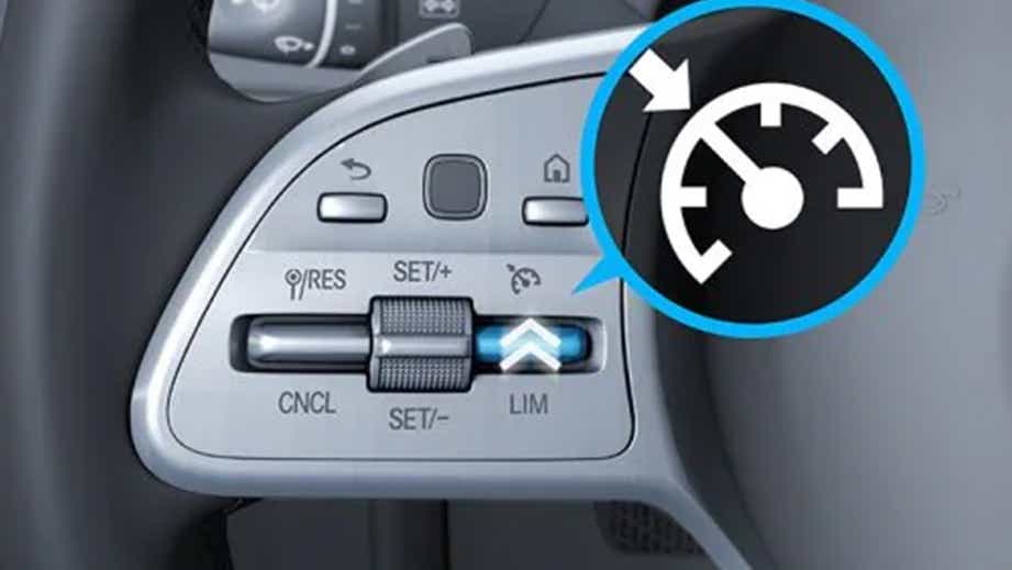 Steering wheel cruise control buttons of a Mercedes-Benz Amg A 45 S