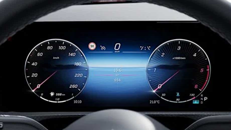 Instrument cluster close-up of a Mercedes-Benz Amg A 45 S
