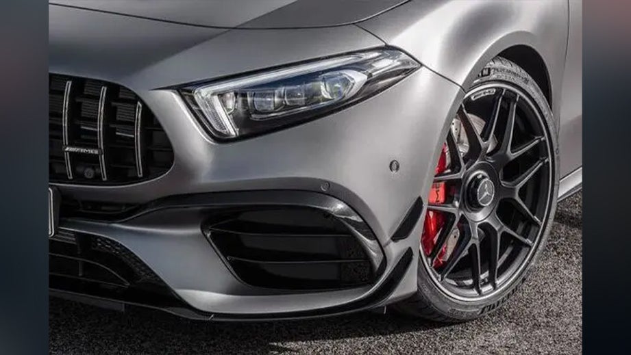 Front wheel and headlight of a Mercedes-Benz Amg A 45 S