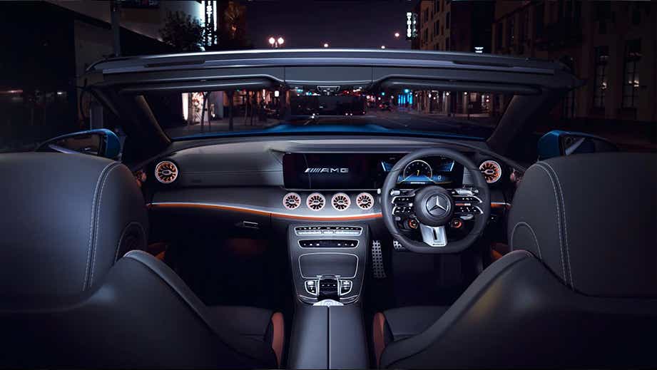 Interior dashboard view of a Mercedes-Benz AMG E 53 Cabriolet