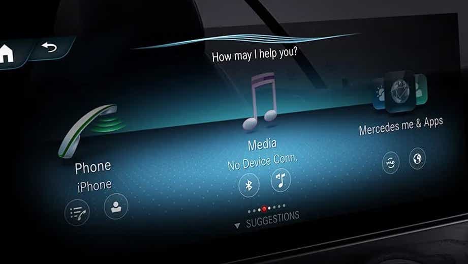 Infotainment screen of a Mercedes-Benz AMG E 53 Cabriolet