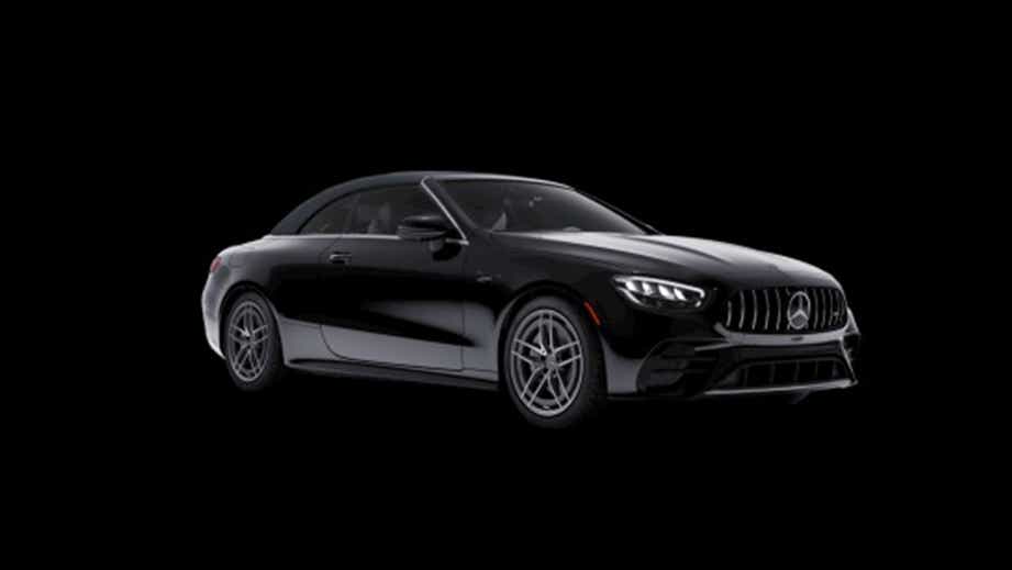 Front three-quarter view of a Black Mercedes-Benz AMG E 53 Cabriolet