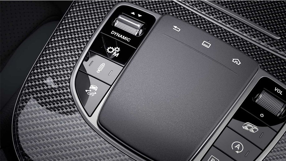 central console controls close-up of a Mercedes-Benz AMG E 53