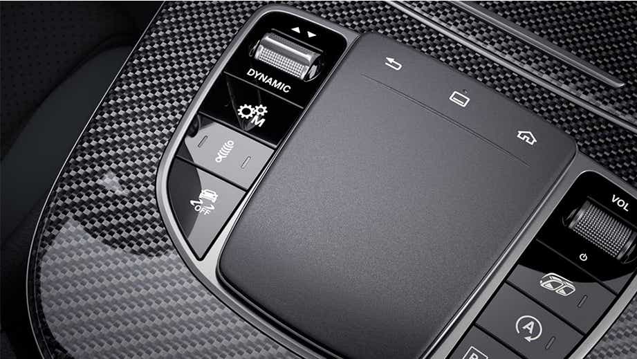 central console controls close-up of a Mercedes-Benz AMG E 53