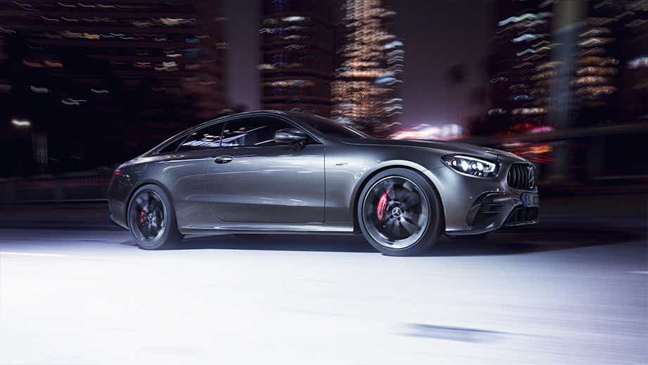 side view of a Cirrus Silver Metallic Mercedes-Benz AMG E 53