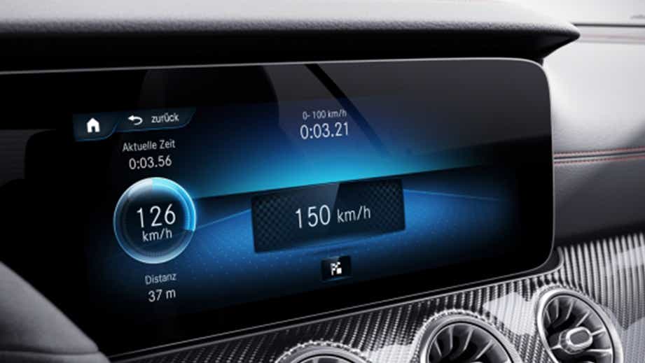 Interior dashboard display of a Mercedes-Benz AMG E 53