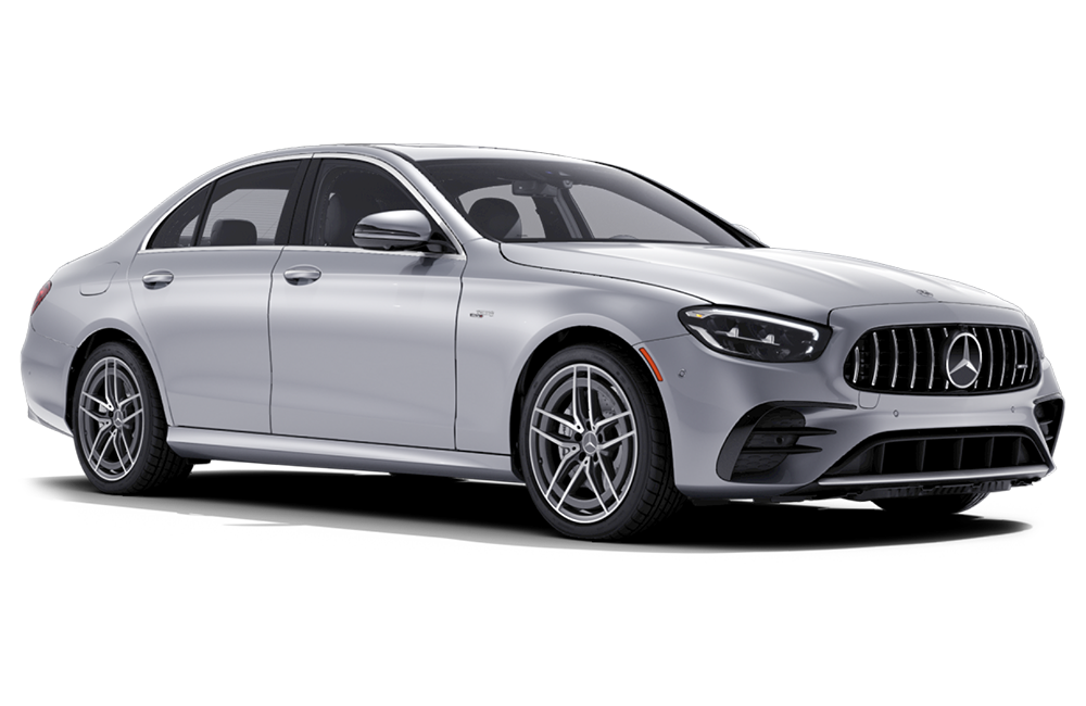 front three-quarter view of a Cirrus Silver Metallic Mercedes-Benz AMG E 53