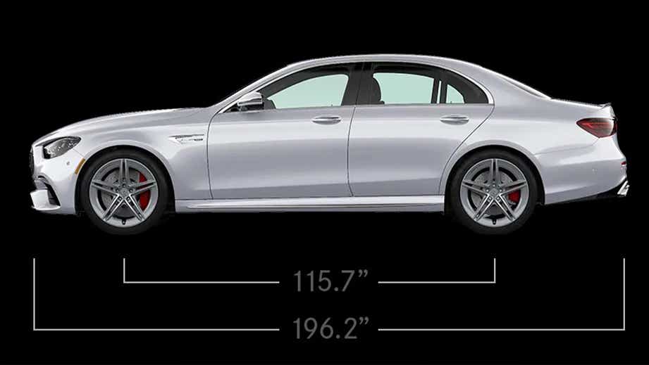 side profile of a Silver Metallic Mercedes-Benz AMG E 63