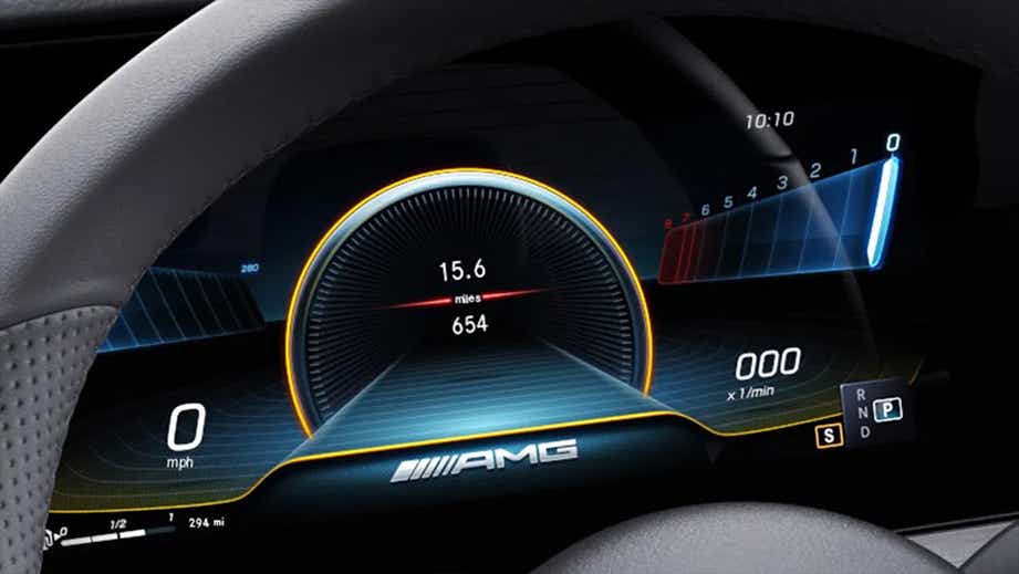 Instrument cluster view of a Mercedes-Benz AMG E 63