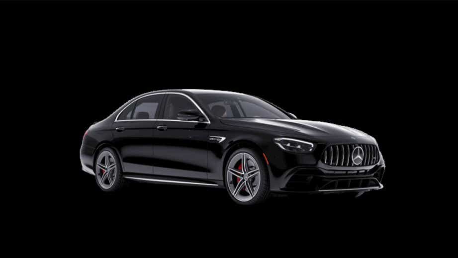 front three-quarter view of a Black Mercedes-Benz AMG E 63