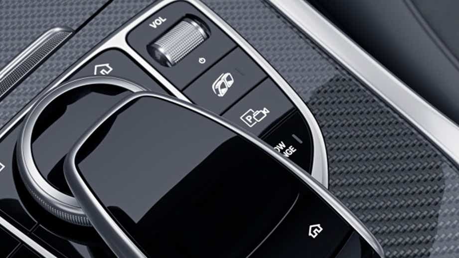 close-up of center console controls of a Mercedes-Benz AMG G 63