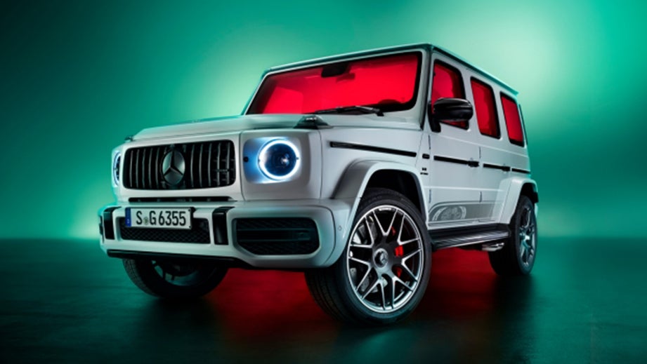 front three-quarter of a Polar White Mercedes-Benz AMG G 63