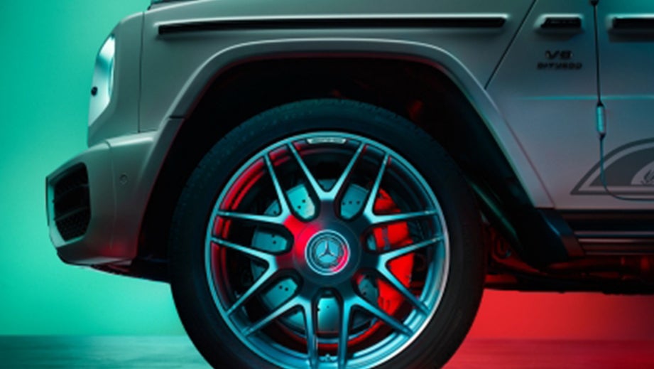 Front wheel close-up of a Mercedes-Benz AMG G 63