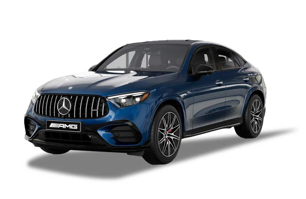 front three-quarter view of a Spectral Blue Mercedes-Benz AMG GLC 43