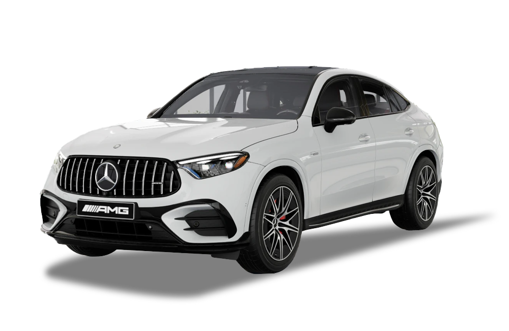 front three-quarter view of a Polar White Mercedes-Benz AMG GLC 43