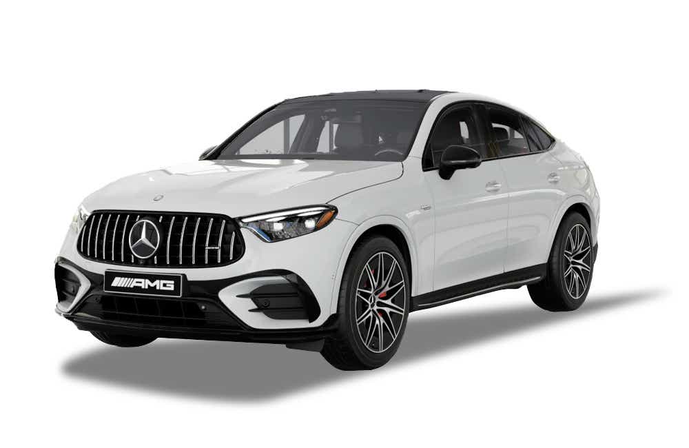 front three-quarter view of a Polar White Mercedes-Benz AMG GLC 43