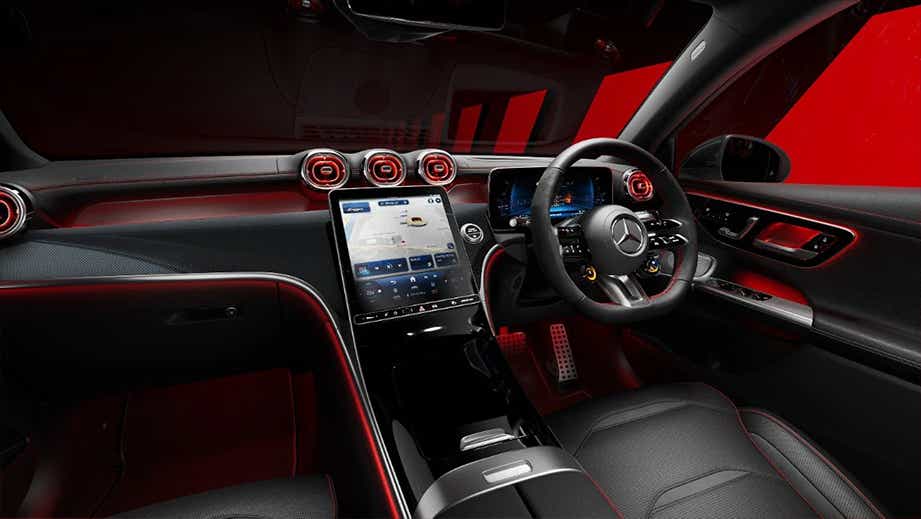 Interior dashboard and steering wheel of a Mercedes-Benz AMG GLC 43