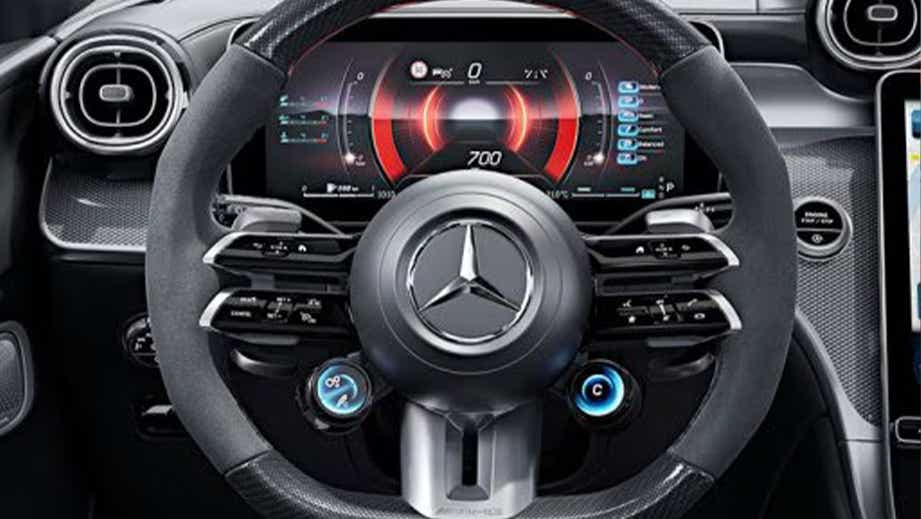 Interior dashboard and steering wheel of a Mercedes-Benz AMG GLC 43