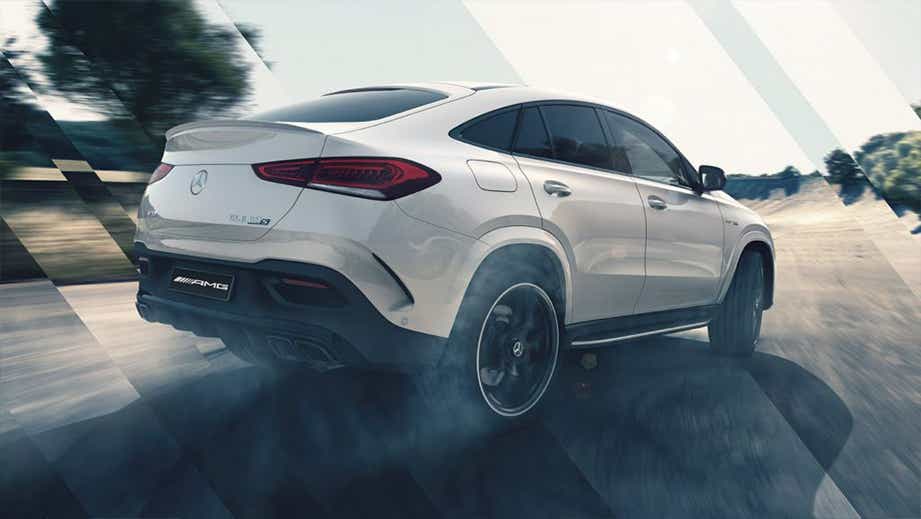 rear three-quarter of a Polar White Mercedes-Benz AMG GLE 53