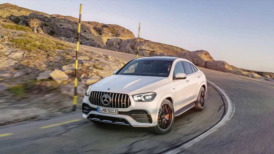 front three-quarter view of a Polar White Mercedes-Benz AMG GLE 53