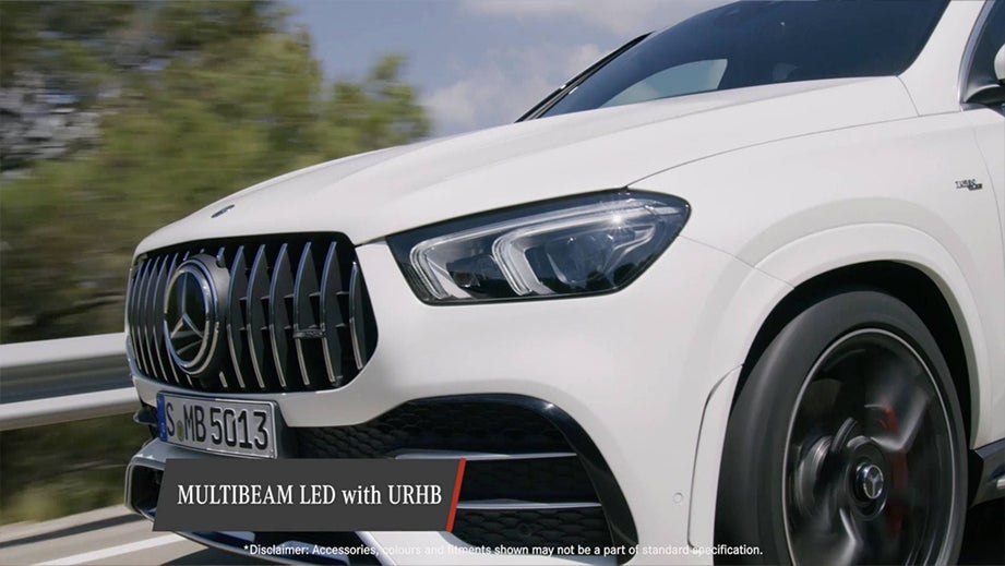 Front three-quarter view of a Polar White Mercedes-Benz AMG GLE 53