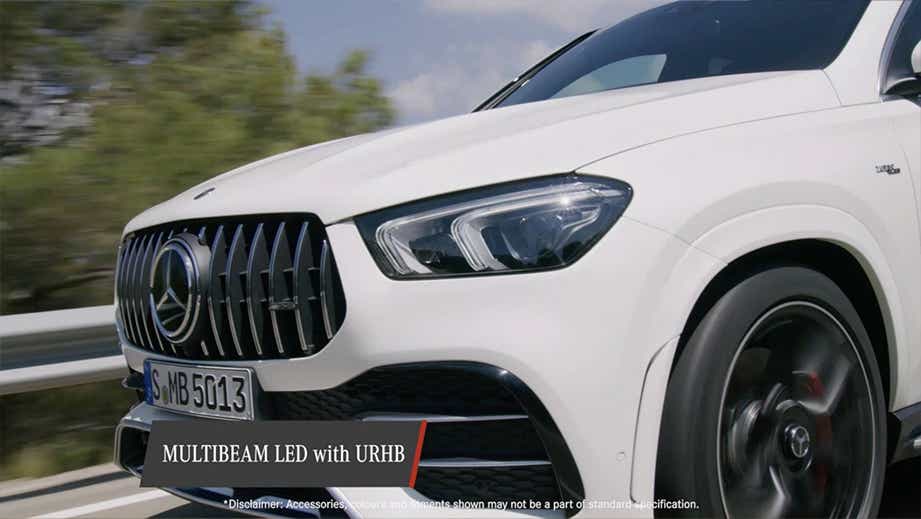 Front three-quarter view of a Polar White Mercedes-Benz AMG GLE 53