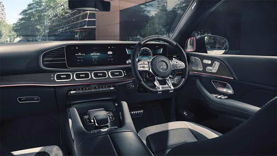 Interior dashboard of a Polar White Mercedes-Benz AMG GLE 63 S