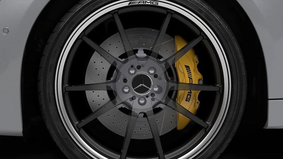Close-up of wheel and brake of a Mercedes-Benz AMG GT 4 Door Coupe