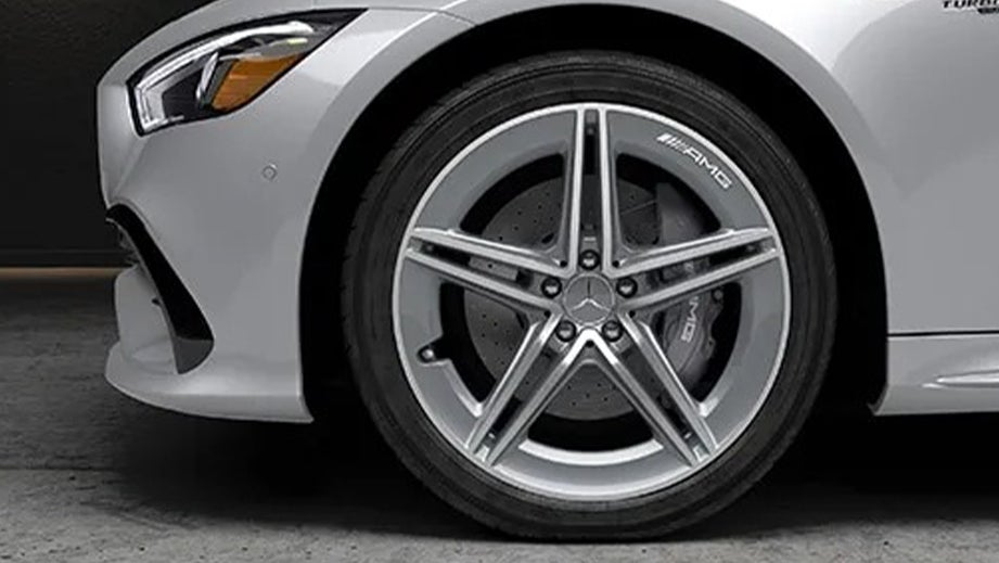 Front wheel and fender of a Mercedes-Benz AMG GT 4 Door Coupe