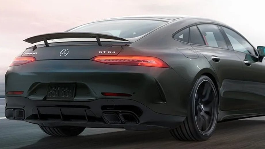 rear three-quarter view of a Mercedes-Benz AMG GT 4 Door Coupe
