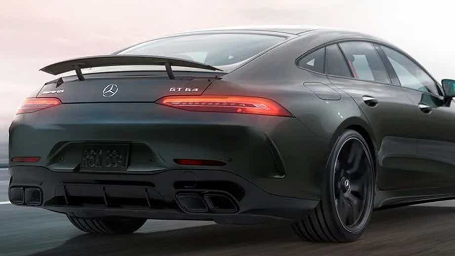 rear three-quarter view of a Mercedes-Benz AMG GT 4 Door Coupe