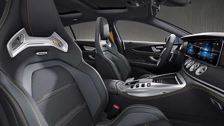 interior front seats and dashboard of a Mercedes-Benz AMG GT 4 Door Coupe
