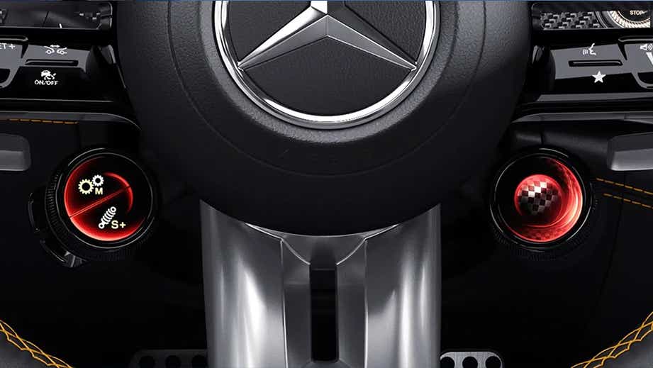 Steering wheel controls of a Mercedes-Benz AMG GT 4 Door Coupe
