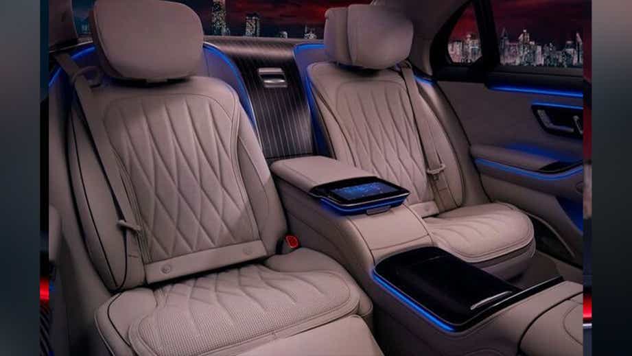 rear interior seats of a Polar White Mercedes-Benz AMG S 63