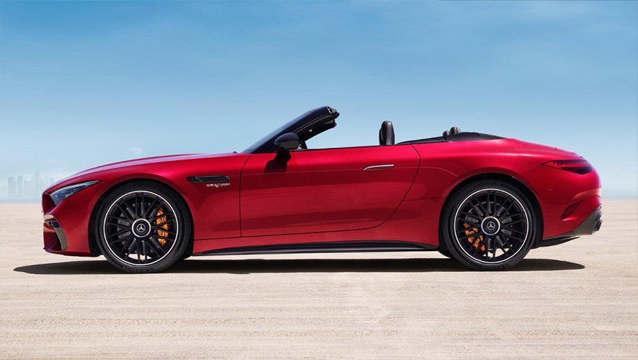 side view of a Patagonia Red Bright Mercedes-Benz AMG SL convertible