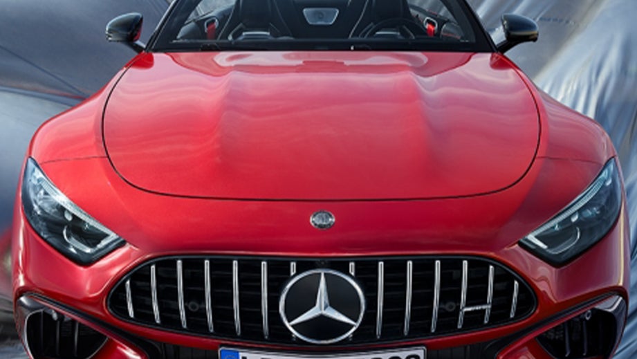 front view of a Patagonia Red Bright Mercedes-Benz AMG SL