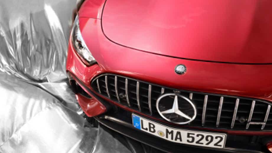 Front view of a Patagonia Red Bright Mercedes-Benz AMG SL