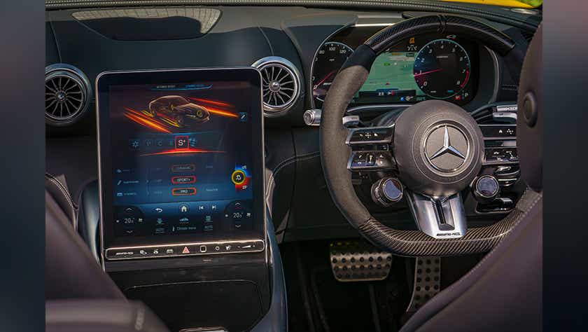 Interior dashboard and steering wheel of a Mercedes-Benz AMG SL