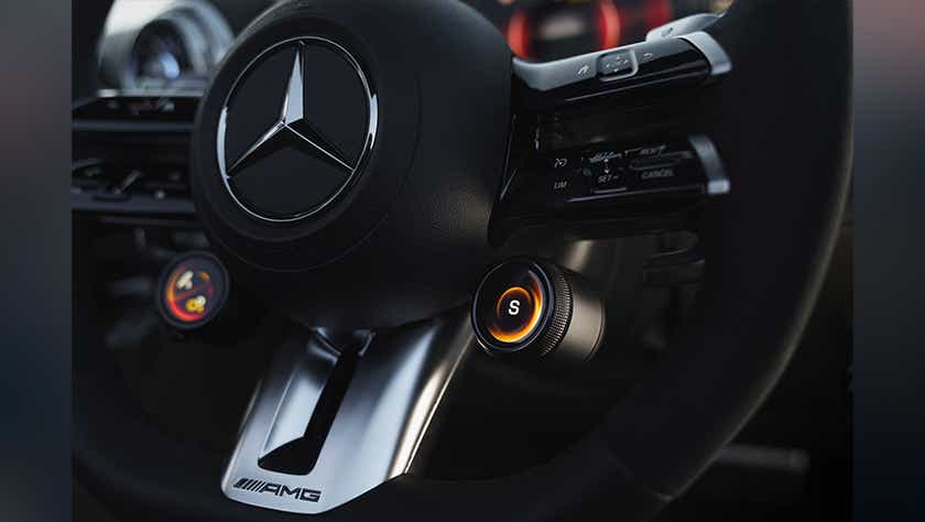 Steering wheel detail of a Mercedes-Benz AMG SL