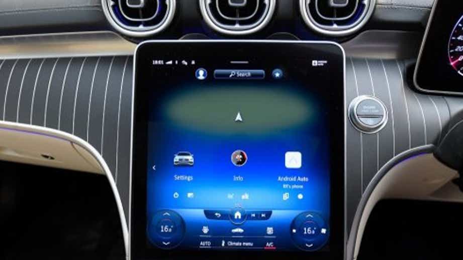 Interior dashboard touchscreen of a Mercedes-Benz C-Class