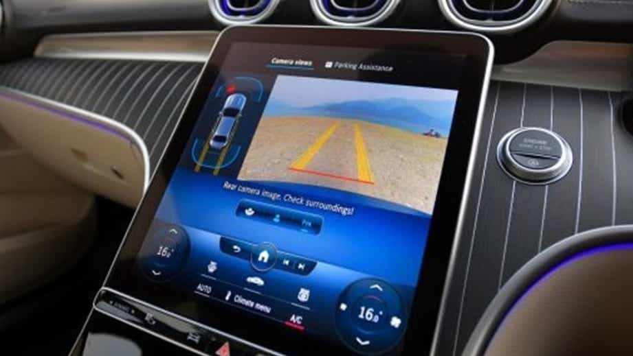 infotainment screen and dashboard of a Mercedes-Benz C-Class
