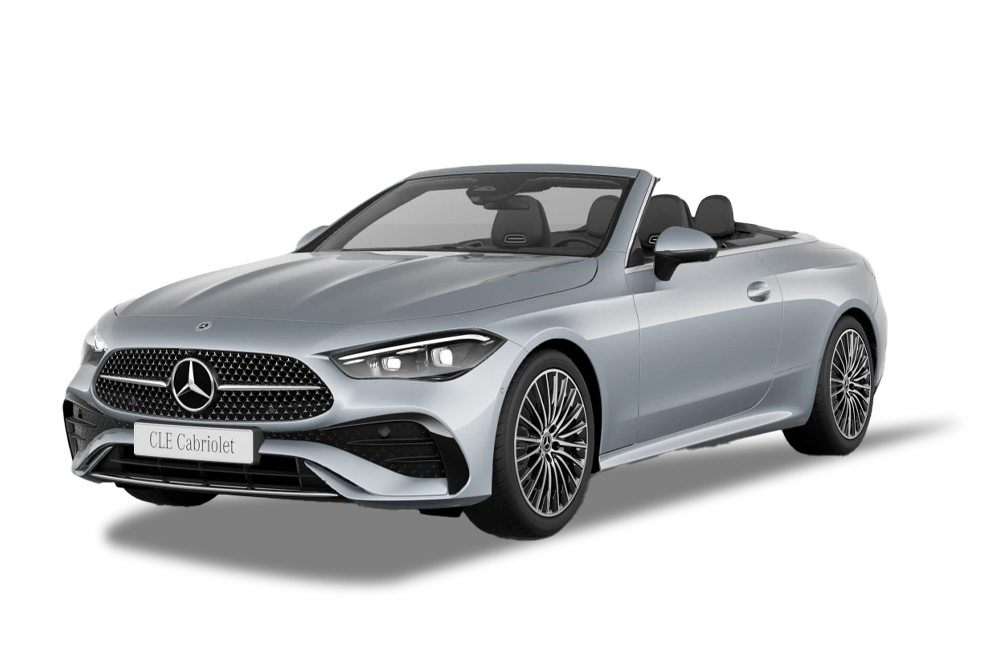 Front three-quarter view of a High-Tech Silver Mercedes-Benz CLE Cabriolet