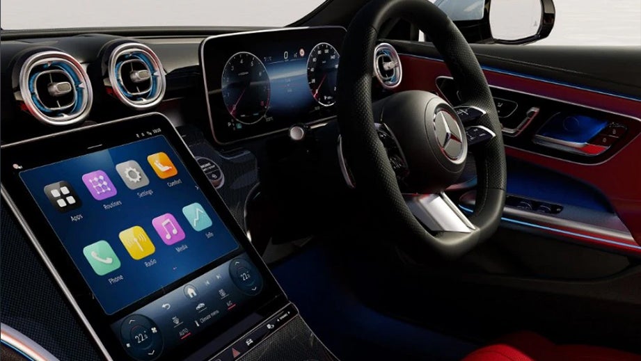 Interior dashboard and steering wheel of a Mercedes-Benz CLE Cabriolet