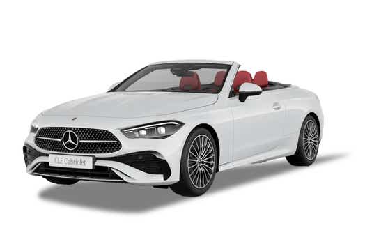 front three-quarter of a Opalite White Mercedes-Benz CLE Cabriolet