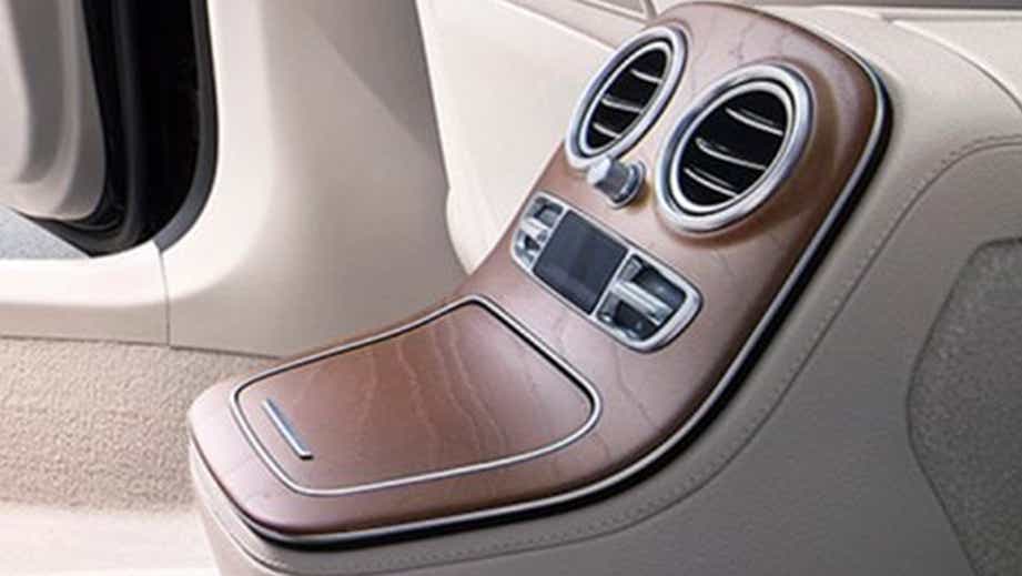 rear center console of a Mercedes-Benz E-Class 2021-2023